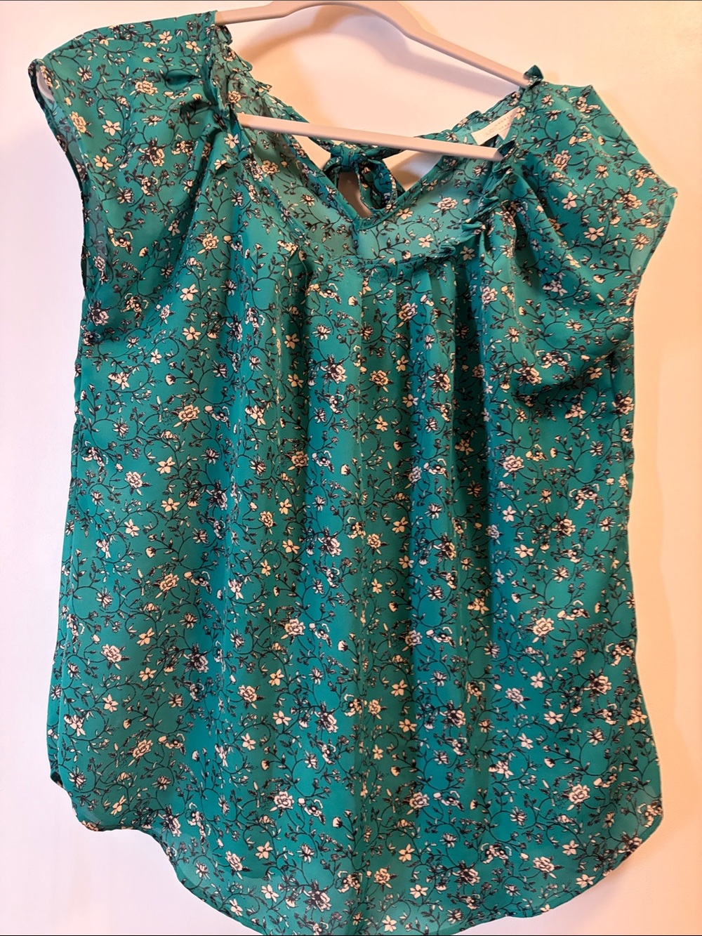 LC Lauren Conrad Teal Floral Tie-Back Camisole